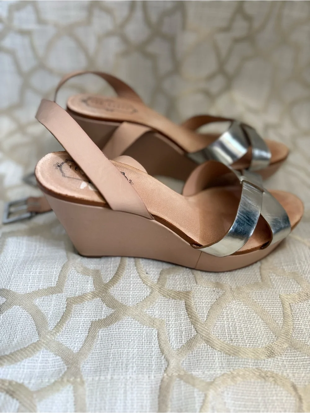 Ted Baker Blush Wedge Sandals with Silver Metallic Strap